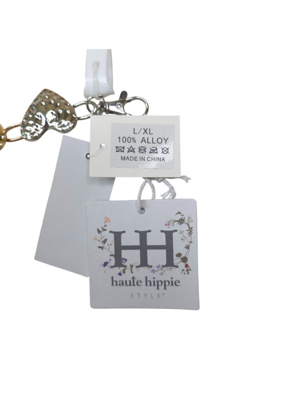 Haute Hippie Gold & Silver Heart Chain Belt L/XL Alloy 1.5" Wide 43"Long w/chain - Picture 6 of 11